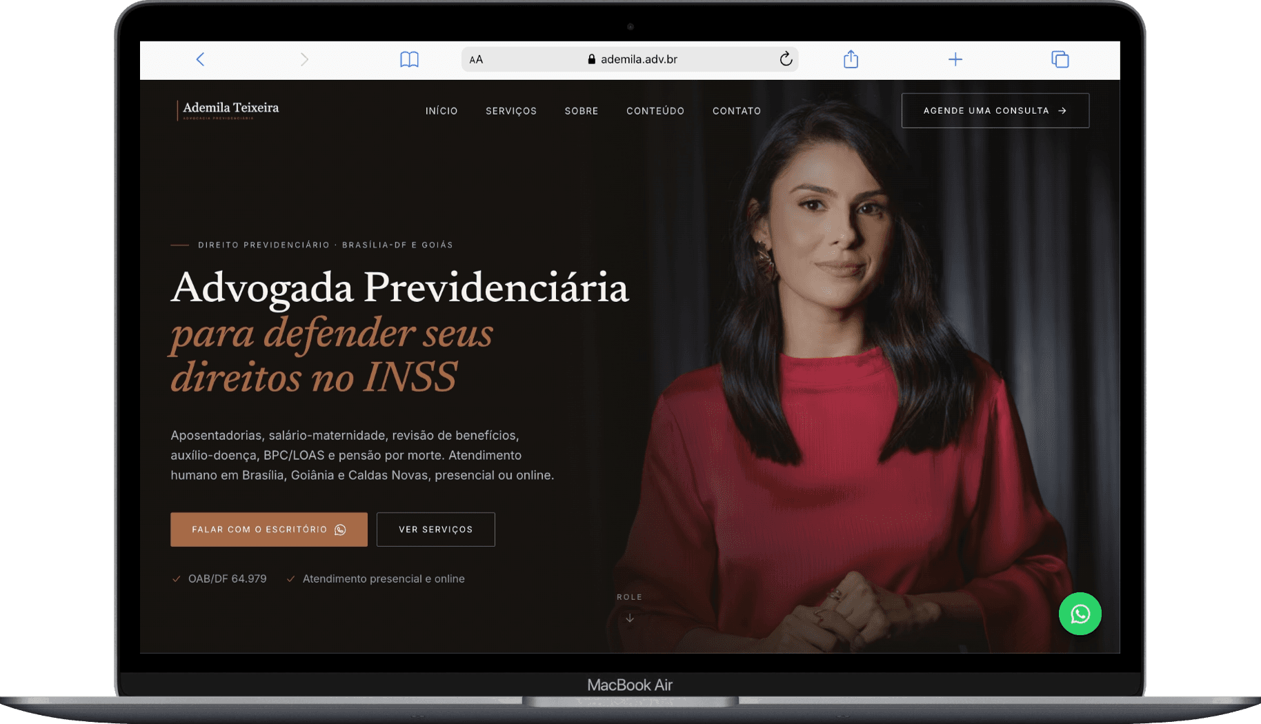 Site de advogada previdenciária criado pela Digitajus, Dra. Ademila Teixeira